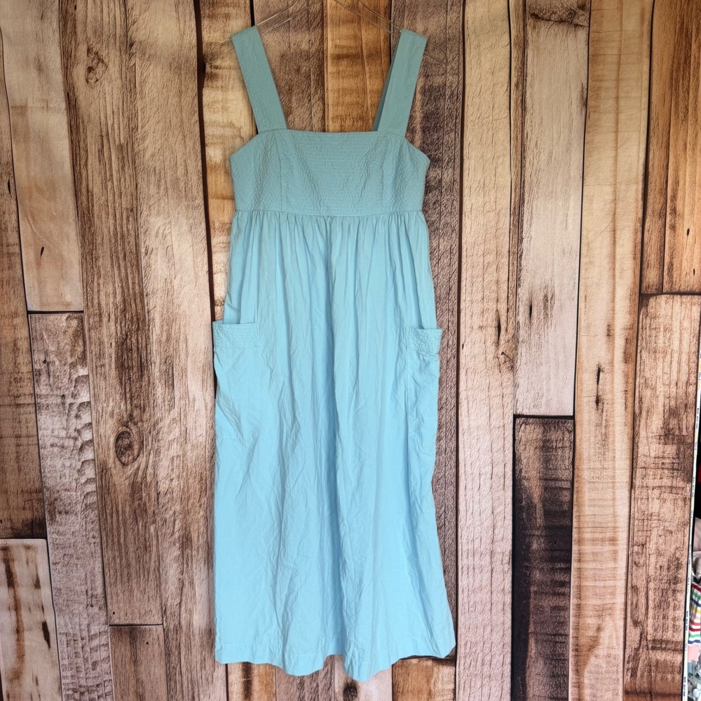 Madewell Dress Cutout Back Empire Midi Blue Cotton Coastal Summer Beach Size 4 - Picture 1 of 9
